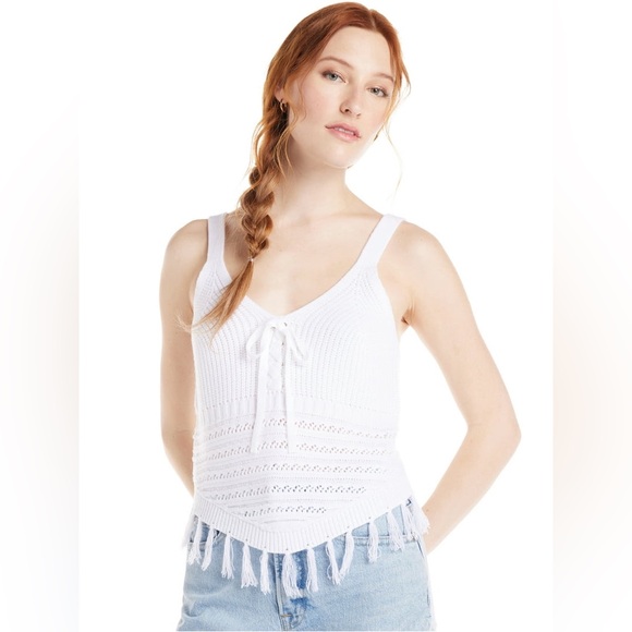No Boundaries Tops - No Boundaries Sweater Tank Top with Fringe Hem